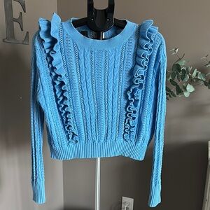 blue rain Cropped Blue Ruffled Junior’s Sweater